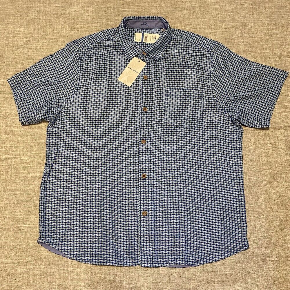 Tommy Bahama Shirt Mens Extra Large Shasta Shores Check Royal Indigo Silk